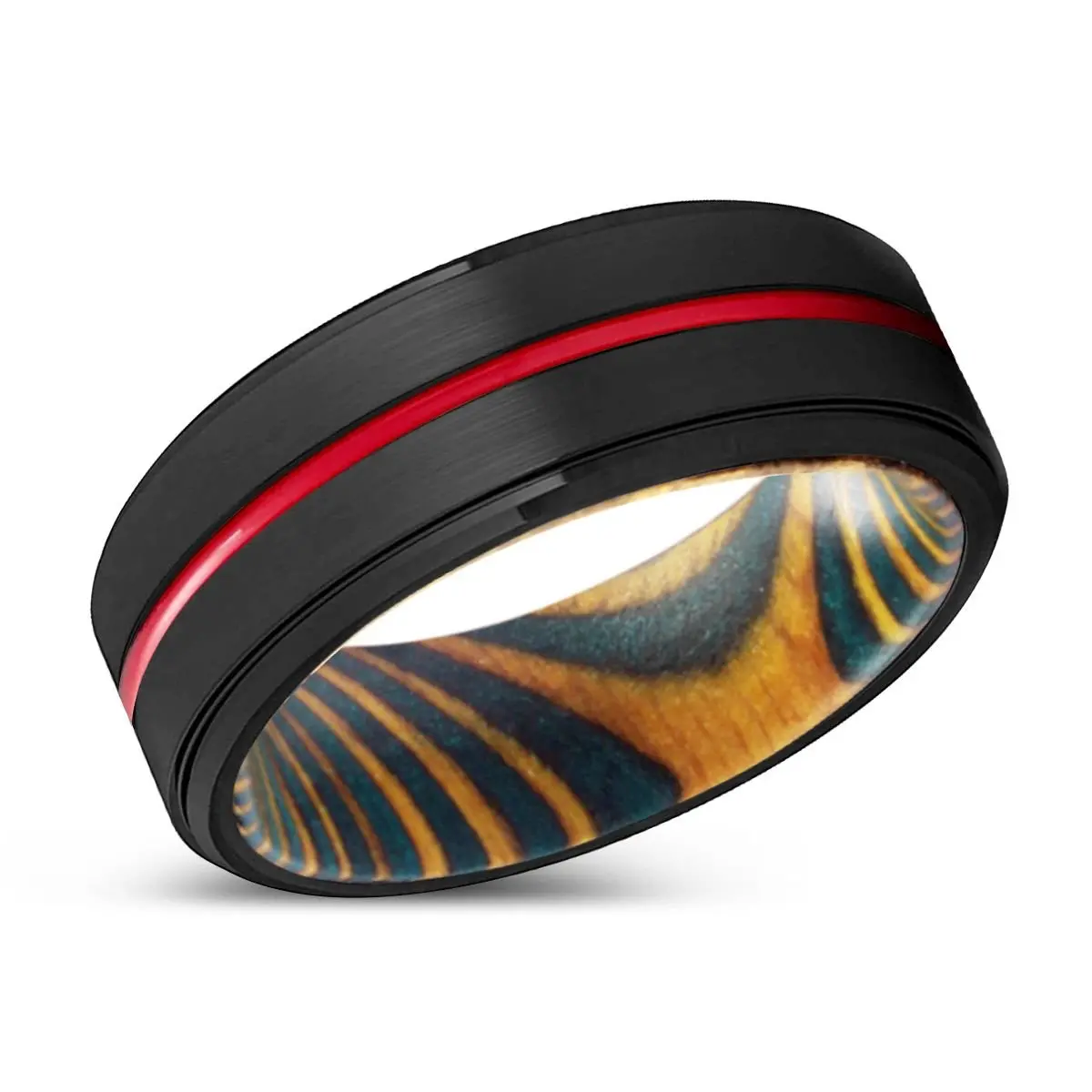 Chuck | Green & Yellow Wood, Black Tungsten Ring, Red Groove, Stepped Edge 2