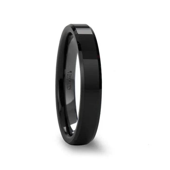 Citar | Black Ceramic Ring, Brushed, Beveled, 4Mm, 6Mm, 8Mm 2