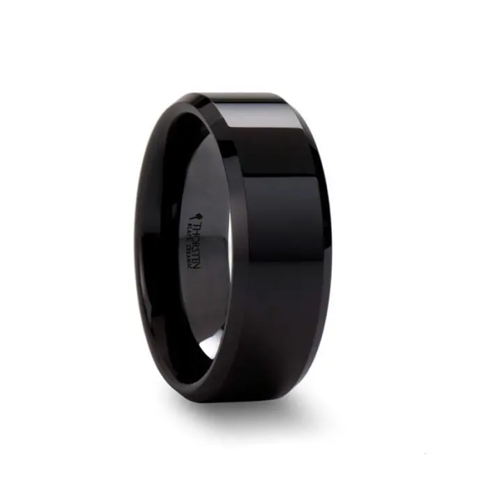 Citar | Black Ceramic Ring, Brushed, Beveled, 4Mm, 6Mm, 8Mm 3