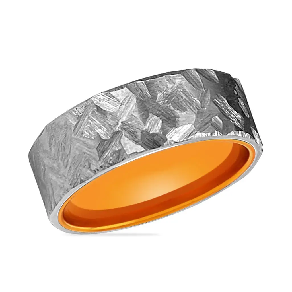 Citrus | Orange Ring, Silver Titanium Ring, Hammered, Flat 2
