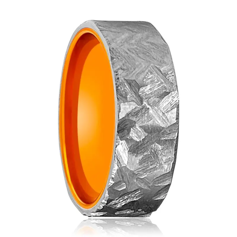 Citrus | Orange Ring, Silver Titanium Ring, Hammered, Flat 1