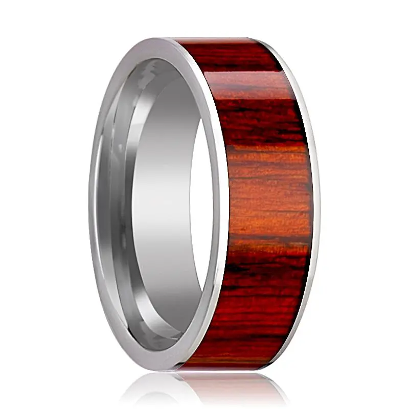 Claymore | Silver Tungsten Ring, Exotic Padauk Wood Inlay, Flat 1
