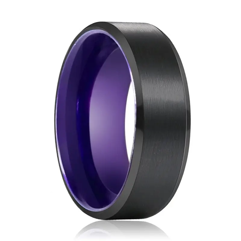Clematis | Purple Ring, Black Tungsten Ring, Brushed, Beveled 1