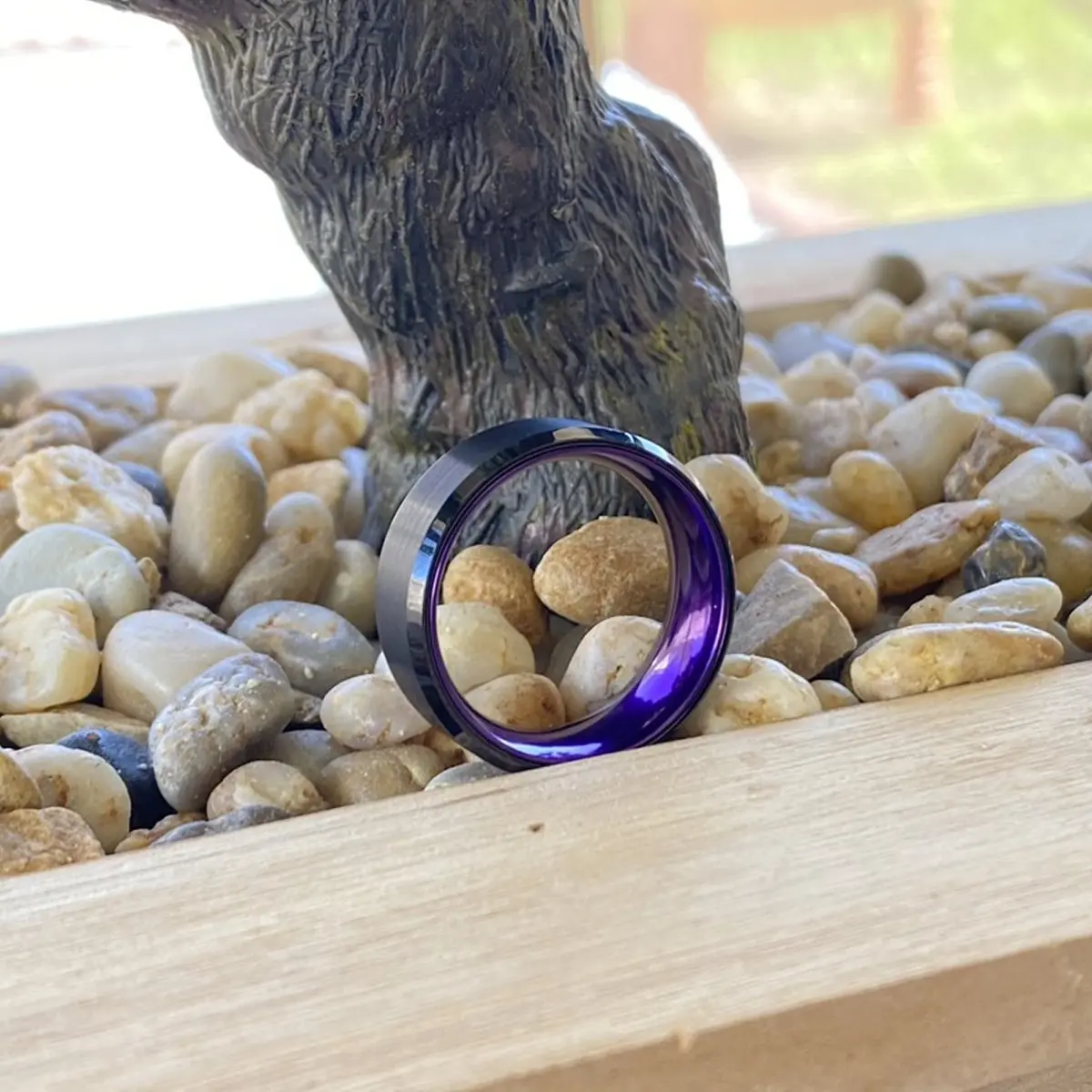 Clematis | Purple Ring, Black Tungsten Ring, Brushed, Beveled 5