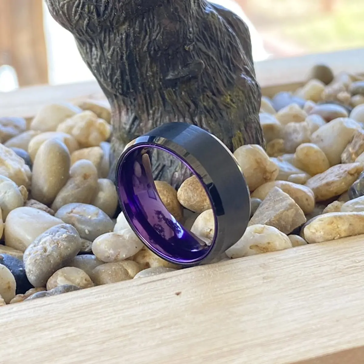 Clematis | Purple Ring, Black Tungsten Ring, Brushed, Beveled 6