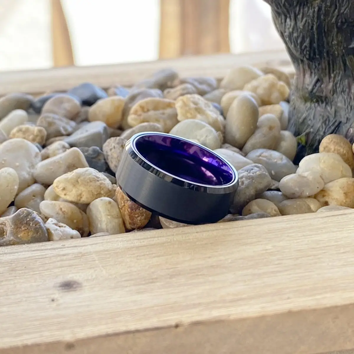 Clematis | Purple Ring, Black Tungsten Ring, Brushed, Beveled 7