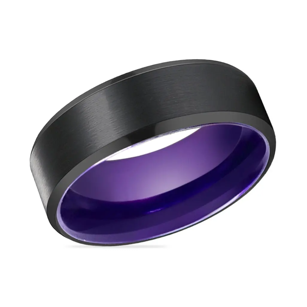 Clematis | Purple Ring, Black Tungsten Ring, Brushed, Beveled 2
