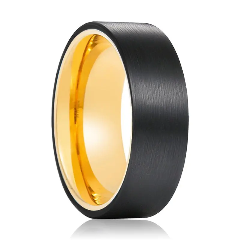 Cleo | Gold Tungsten Ring Black Brushed Flat 1