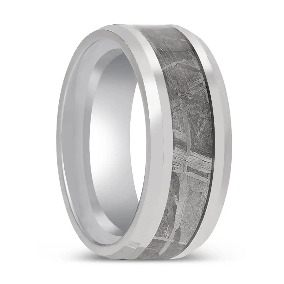 Clestial | Tungsten Ring, Meteorite Inlay Ring, Beveled Edges 1