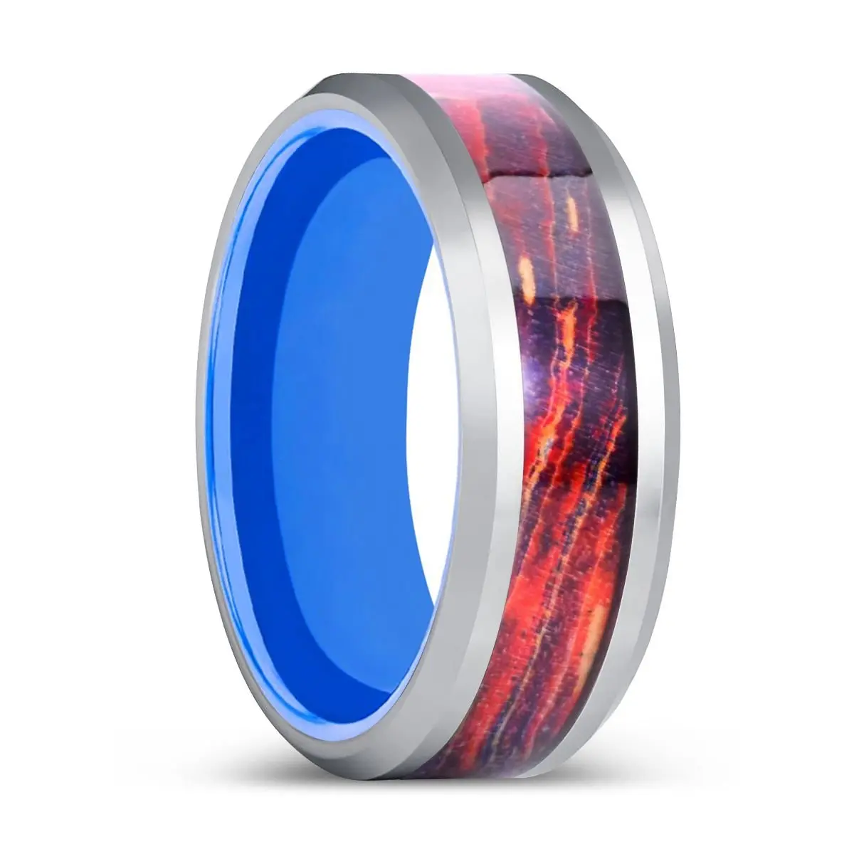 Clestria | Blue Tungsten Ring, Galaxy Wood Inlay Ring, Silver Edges 1