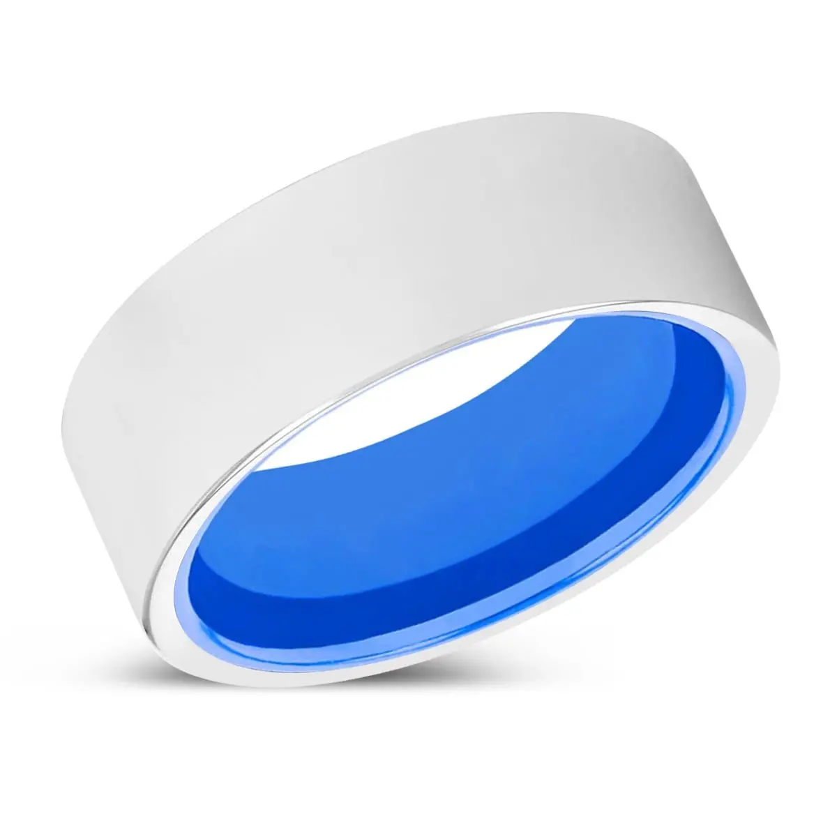 Clive | Blue Ring, Silver Tungsten Ring, Shiny, Flat 2