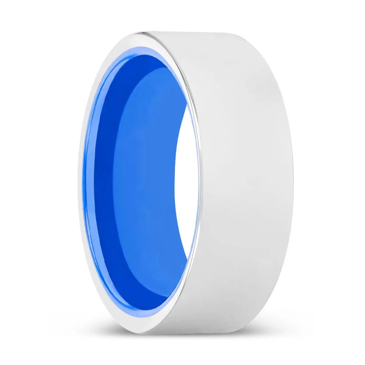Clive | Blue Ring, Silver Tungsten Ring, Shiny, Flat 1