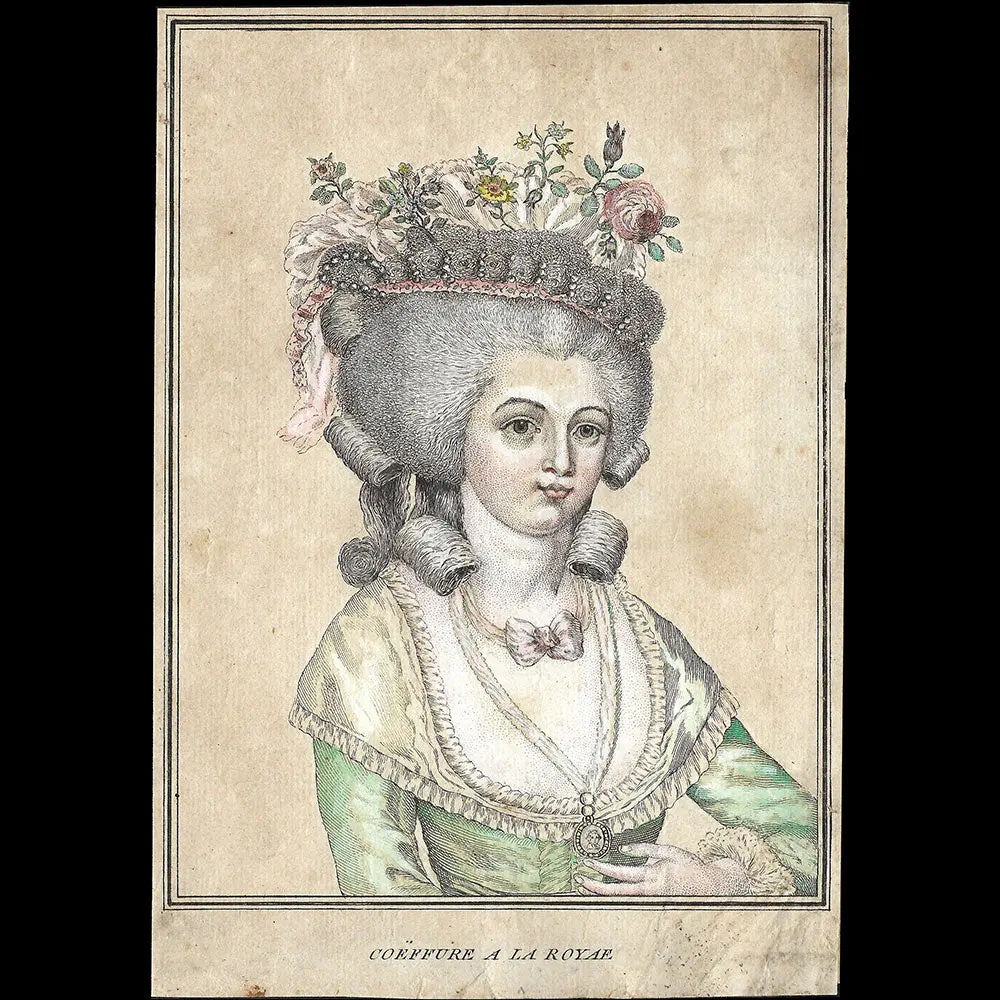 Coeffure À La Royae, Gravure D'une Suite De Six Coiffures (Circa 1780) 1