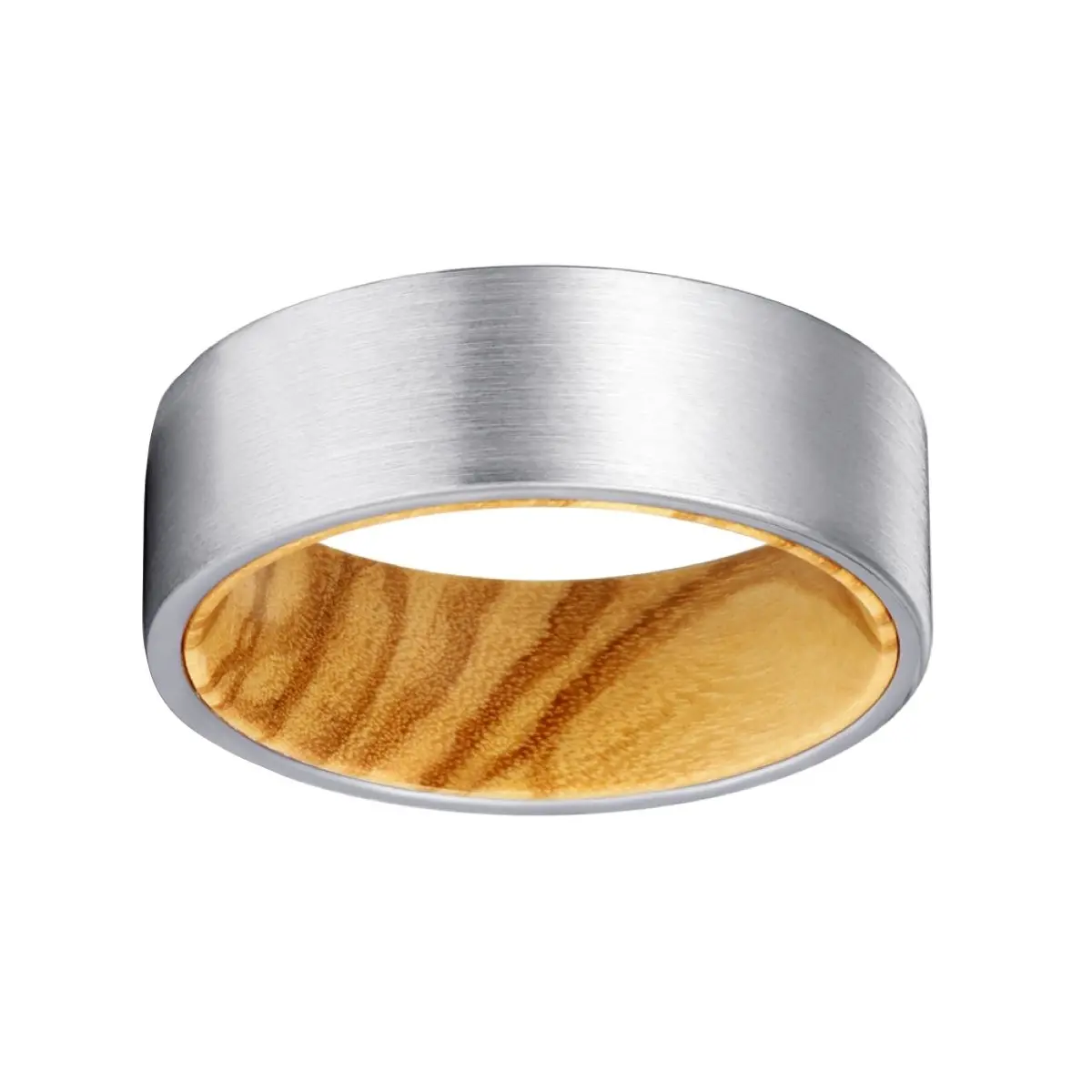 Collet | Olive Wood, Silver Tungsten Ring, Brushed, Flat 2