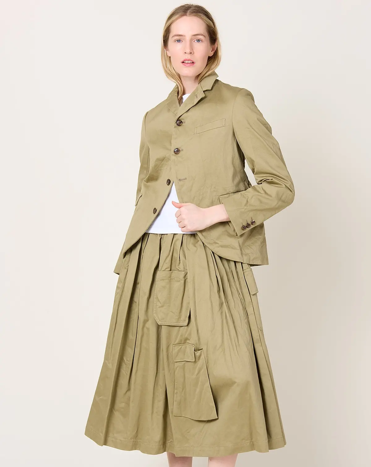 Curved Front Jacket In Khaki 1