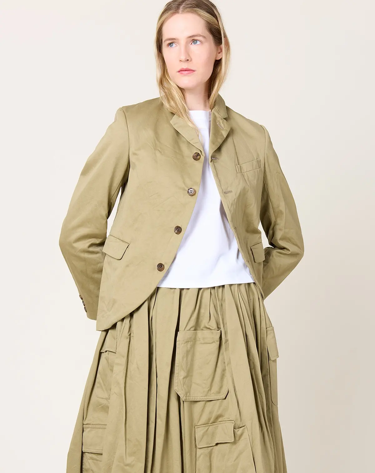 Curved Front Jacket In Khaki 2