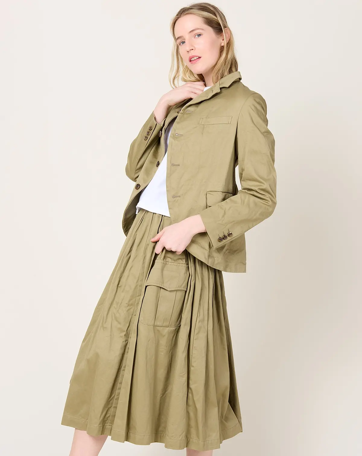 Curved Front Jacket In Khaki 3