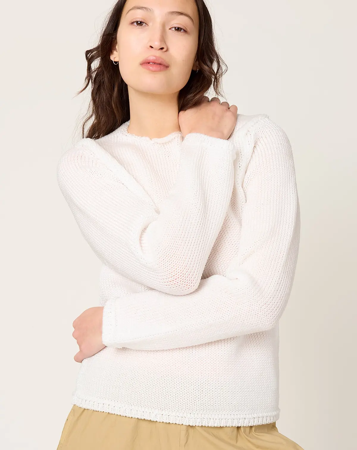 Open Knit Nylon Crewneck In White 1