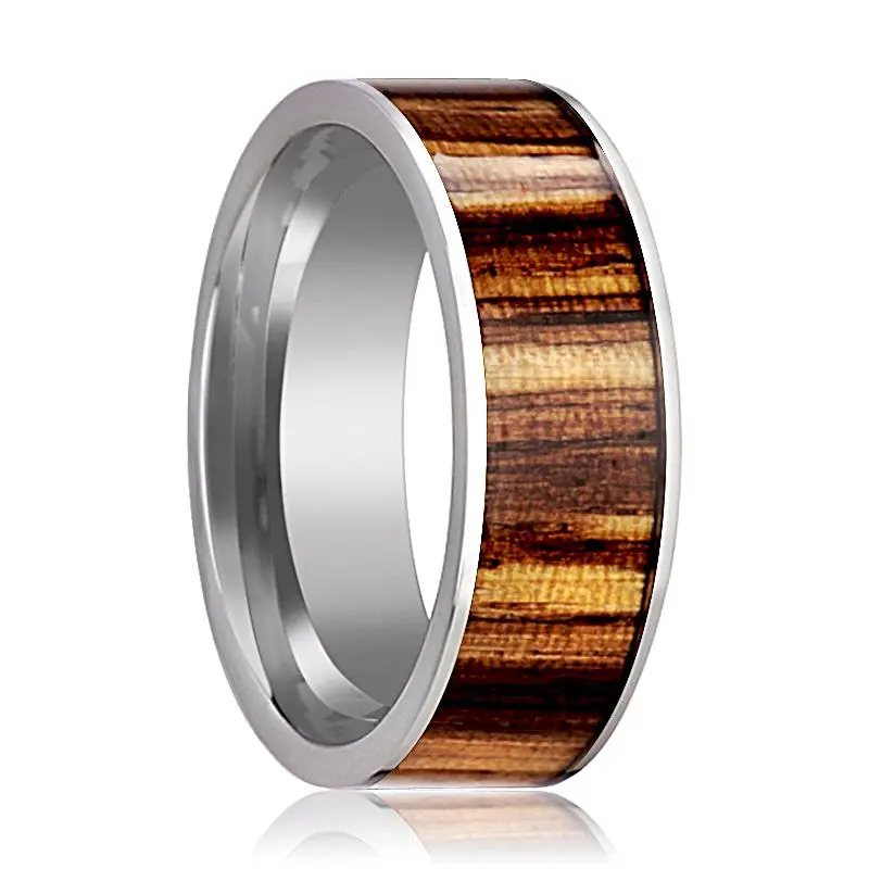 Copan | Silver Tungsten Ring, Zebra Wood Inlay, Flat 1