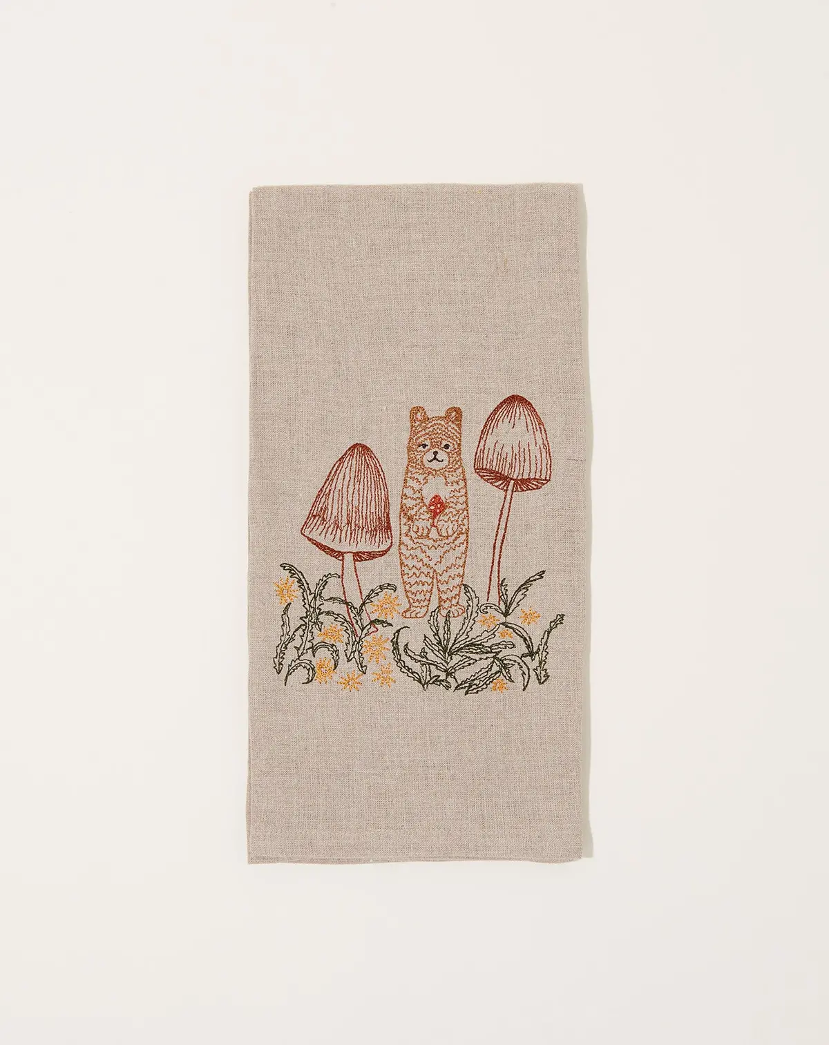 Bear With Mushrooms Tea Towel 1