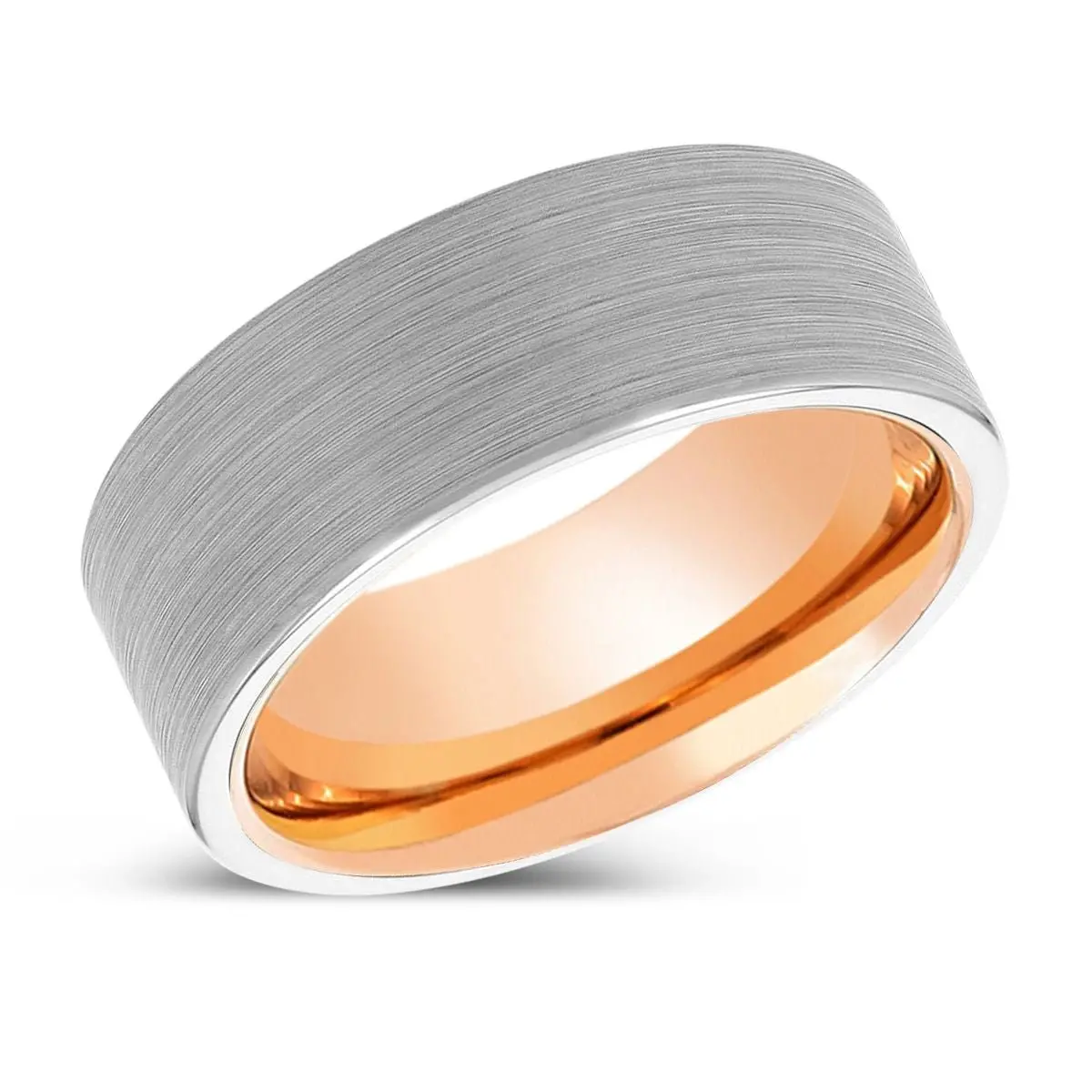 Corban | Rose Gold Ring, White Tungsten Ring, Brushed, Flat 2