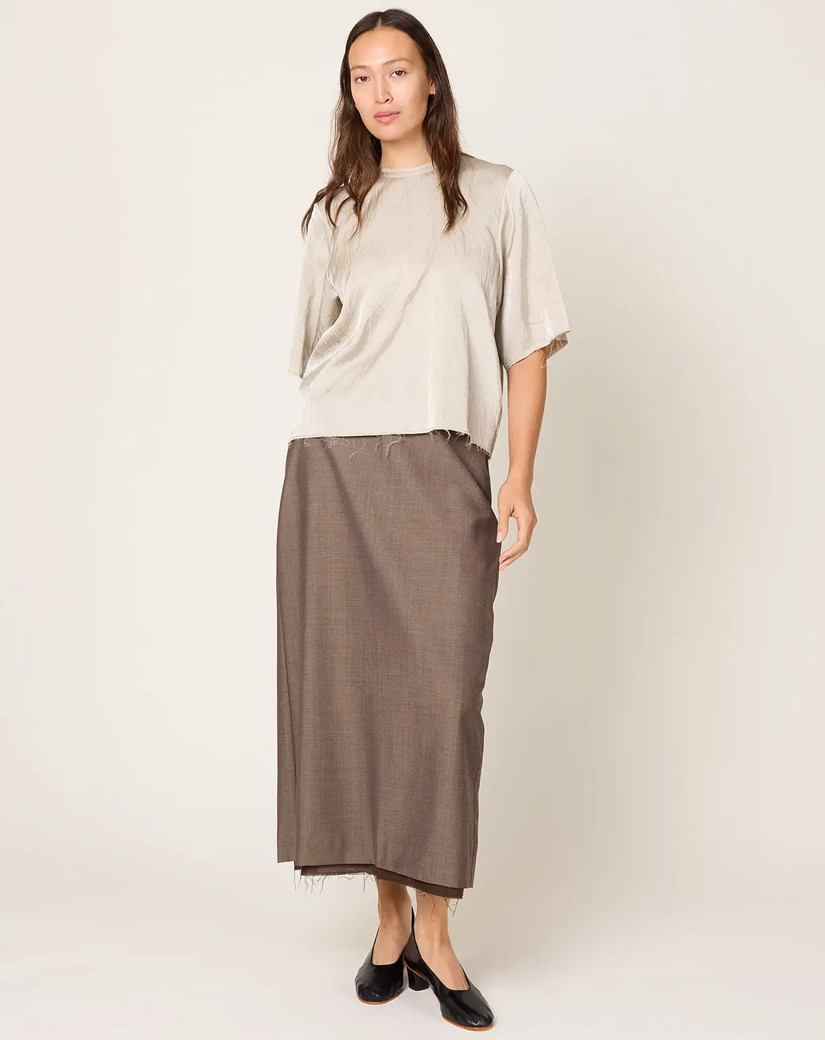 Tailoring Mohair Long Skirt In Smoke Brown 1