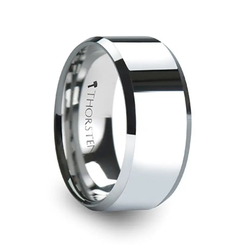Corinthian | Silver Tungsten Ring, Shiny, Beveled, 10Mm, 12Mm 1