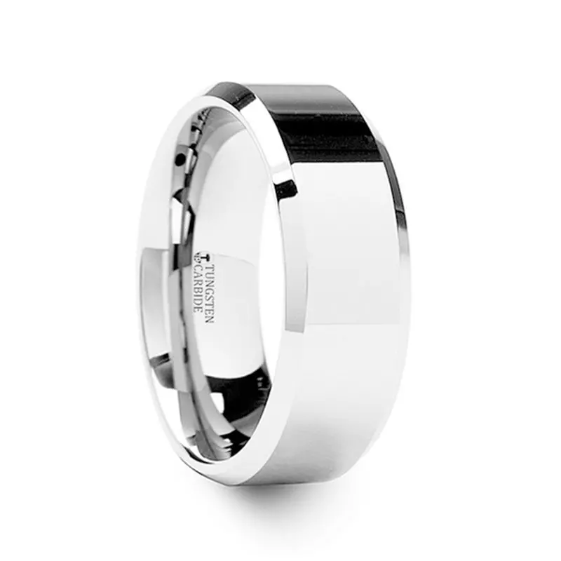 Corinthian | Silver Tungsten Ring, Shiny, Beveled, 4Mm, 6Mm, 8Mm 3