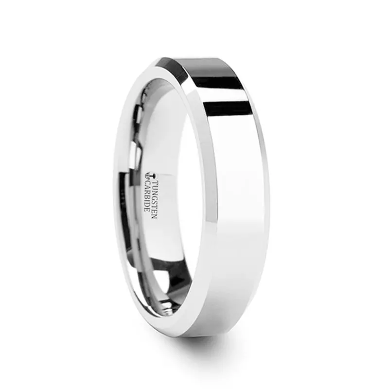 Corinthian | Silver Tungsten Ring, Shiny, Beveled, 4Mm, 6Mm, 8Mm 2