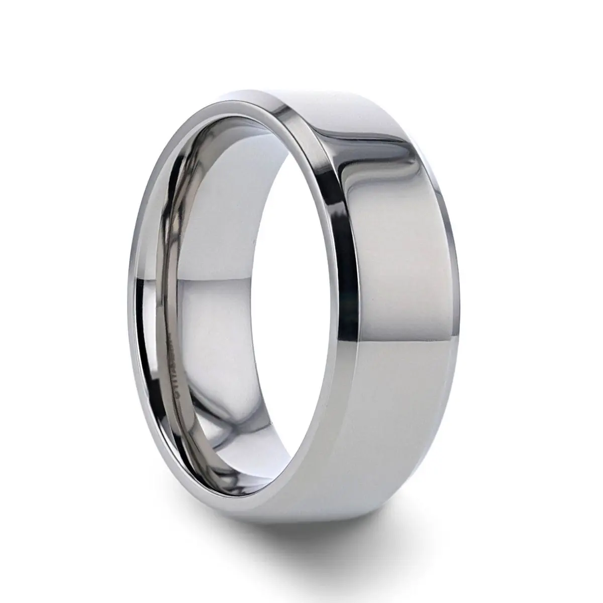Coronal | Silver Titanium Ring, Polished Finish, Beveled 1