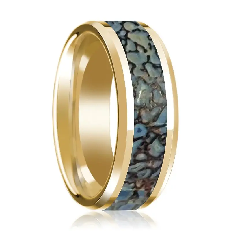 Corythosaurus |  Blue Dino Bone Inlaid 14K Yellow Gold 1