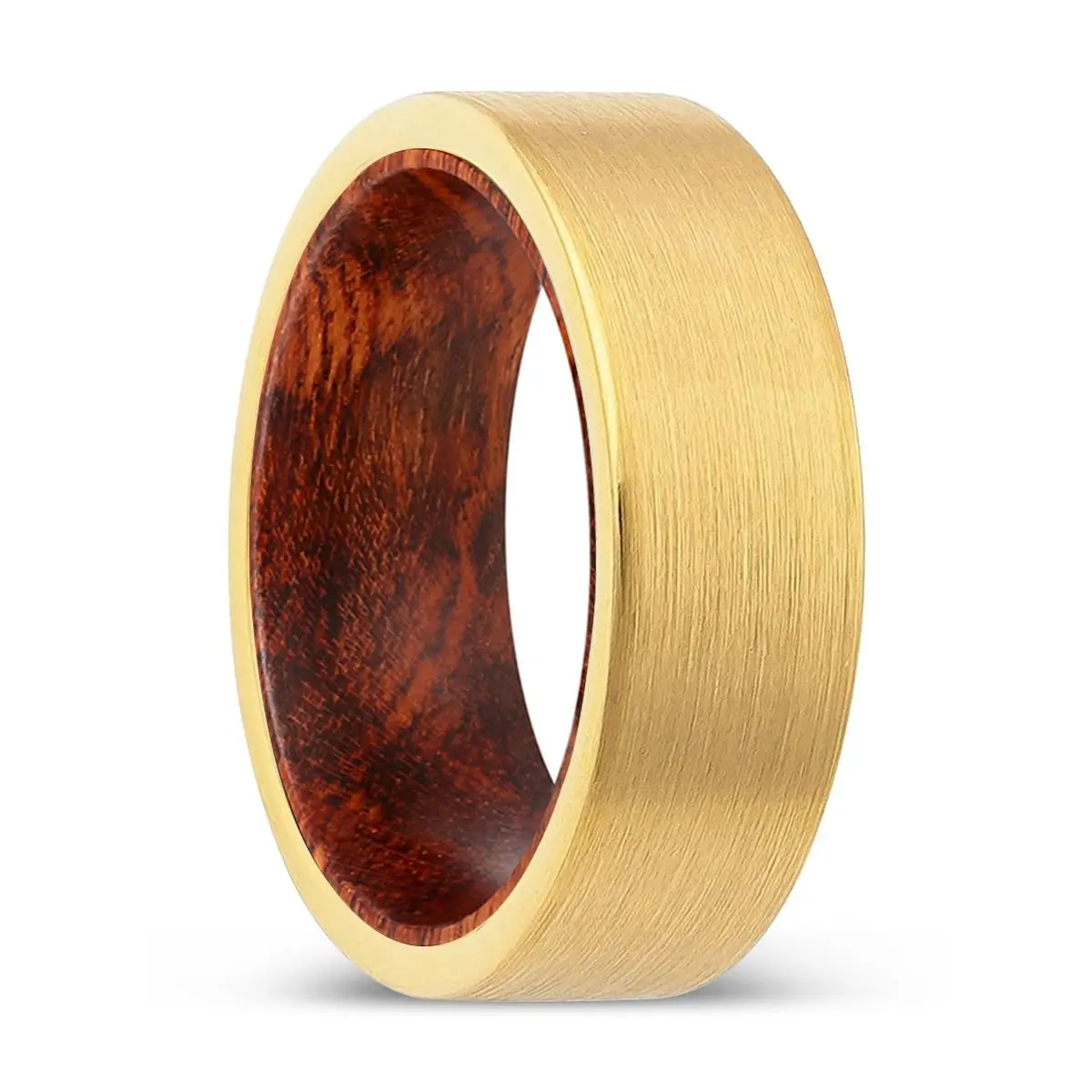 Courlyn | Snake Wood, Gold Tungsten Ring, Brushed, Flat 1