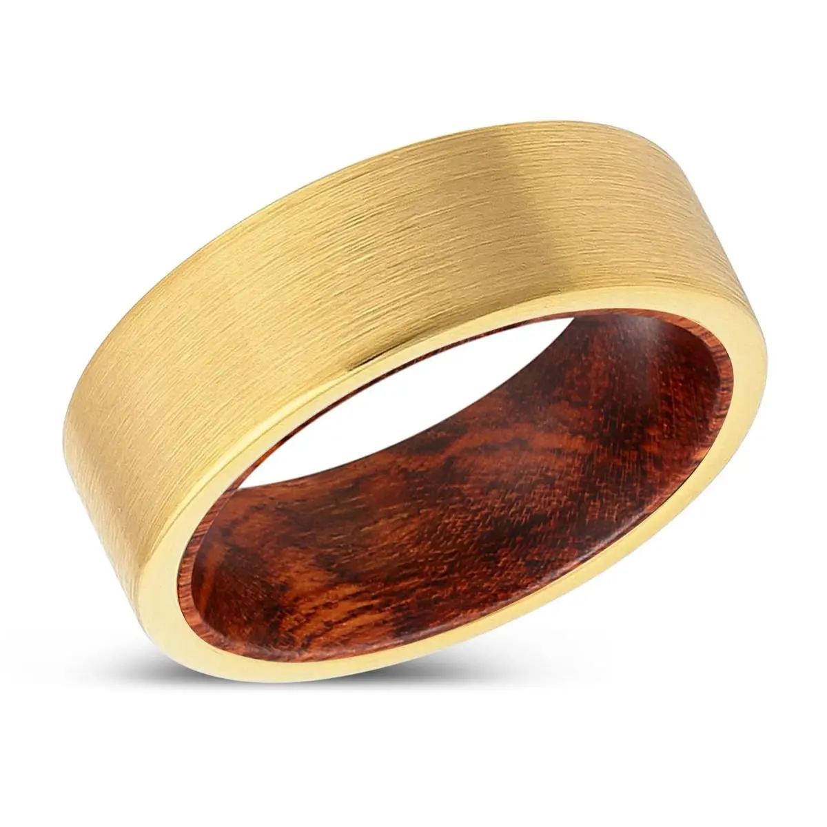Courlyn | Snake Wood, Gold Tungsten Ring, Brushed, Flat 2
