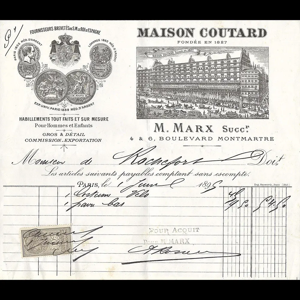 Coutard - Facture De La Maison, 4-6 Boulevard Montmartre À Paris (1895) 1