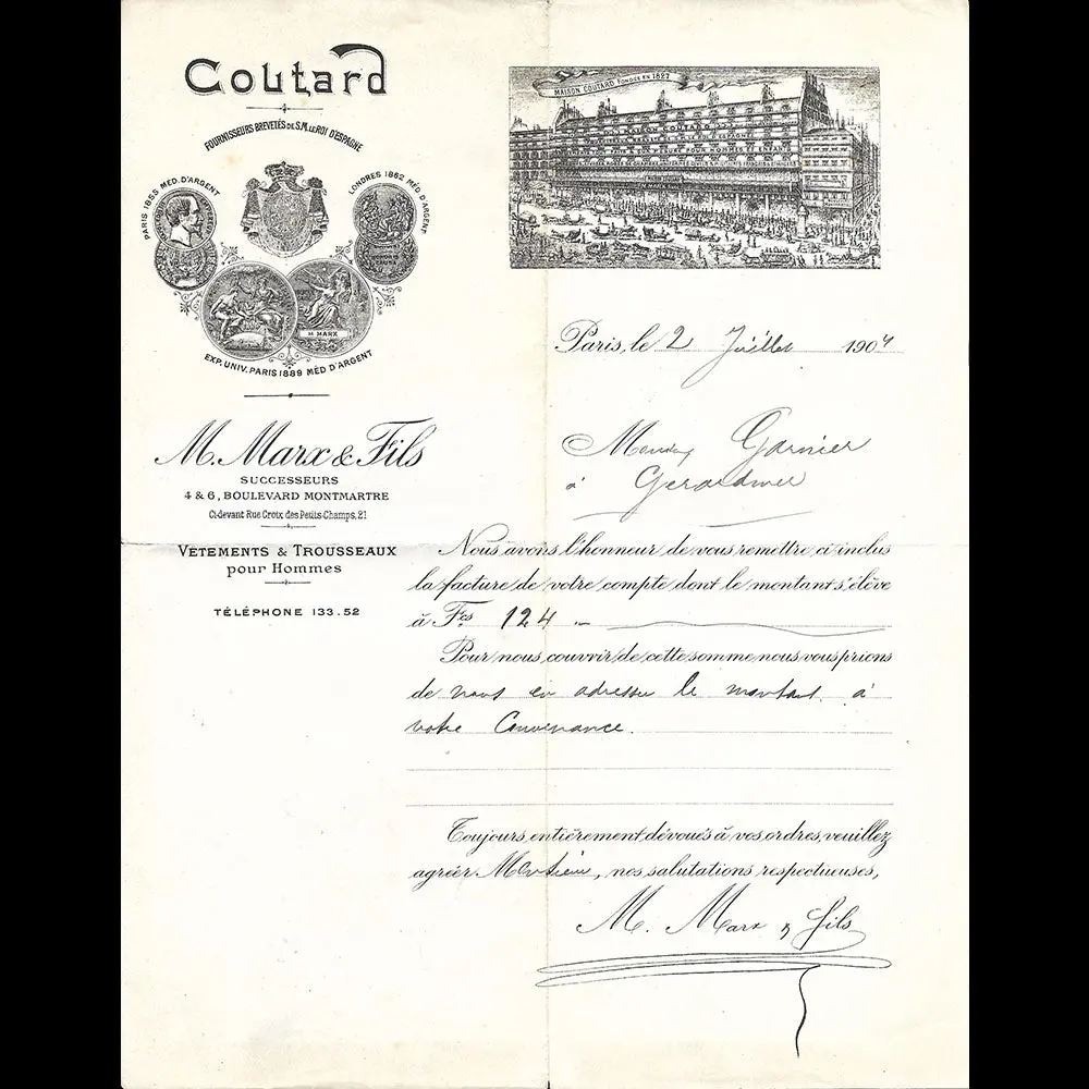 Coutard - Facture De La Maison, 4-6 Boulevard Montmartre À Paris (1902) 1