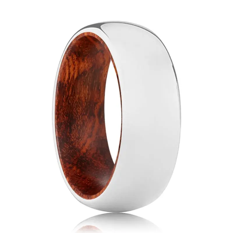 Coven | Snake Wood, Silver Tungsten Ring, Shiny, Domed 1