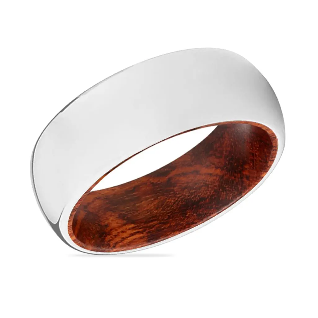 Coven | Snake Wood, Silver Tungsten Ring, Shiny, Domed 2