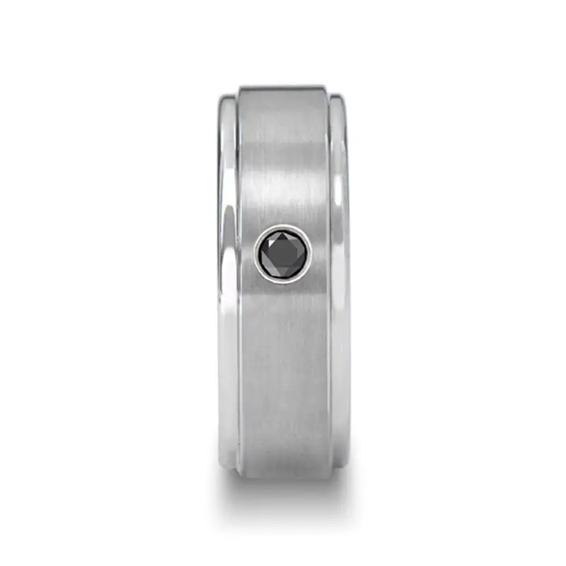 Coventry | Silver Tungsten Ring, One Black Diamond, Stepped Edge 2