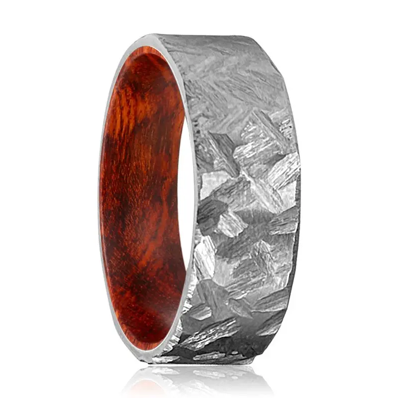 Crawley | Snake Wood, Silver Titanium Ring, Hammered, Flat 1