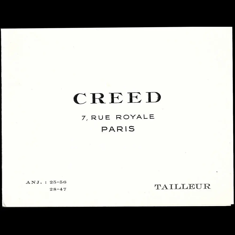 Creed - Carton D'invitation Du Tailleur, 7 Rue Royale À Paris (1950S) 1