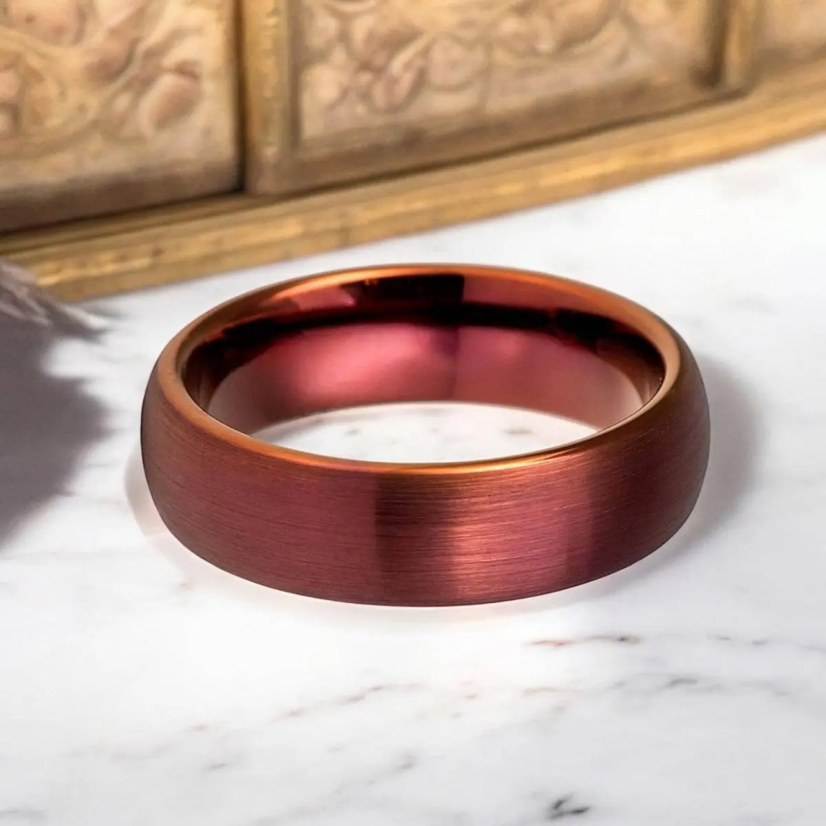 Crimsen | Red Tungsten Ring, Brushed, Domed 3