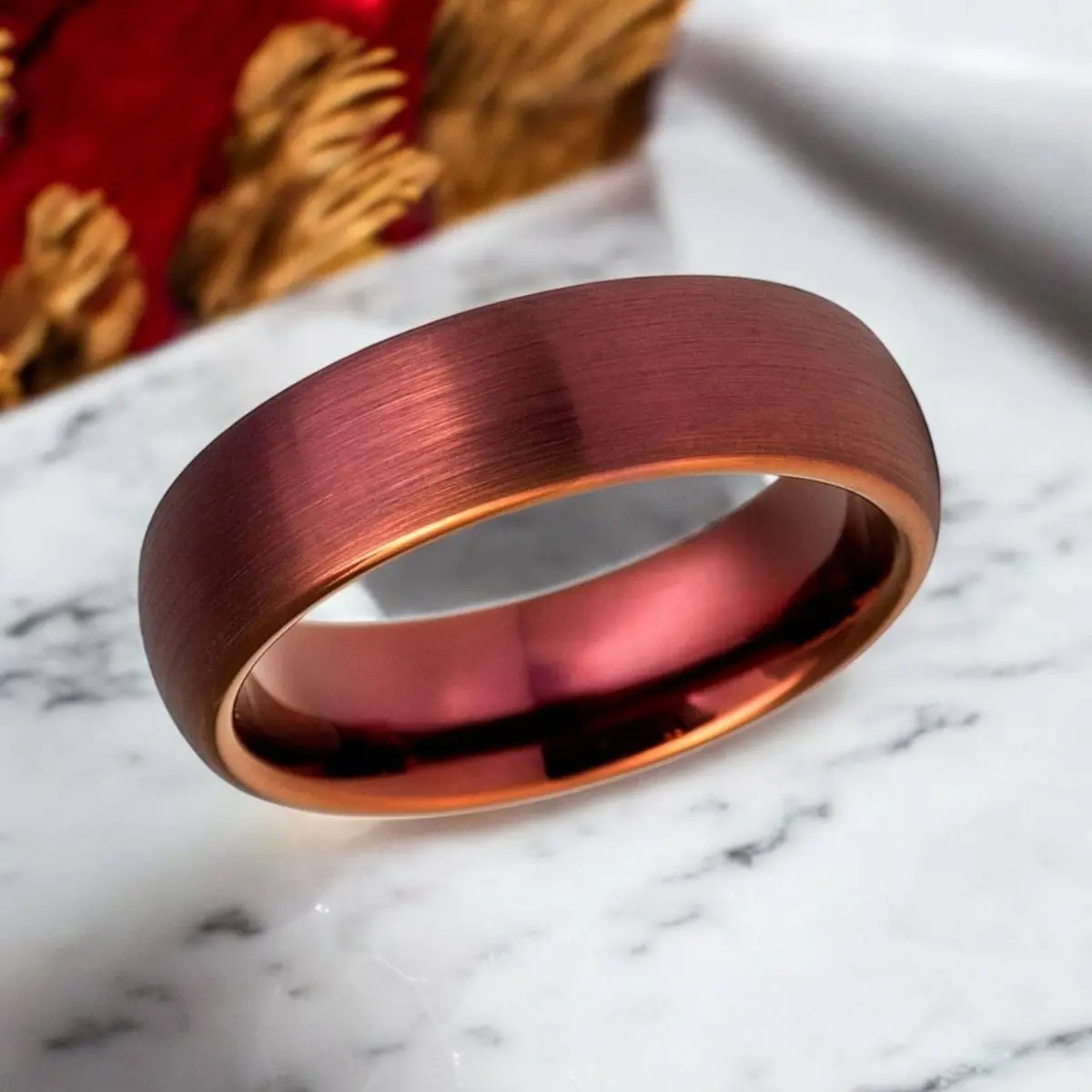 Crimsen | Red Tungsten Ring, Brushed, Domed 2