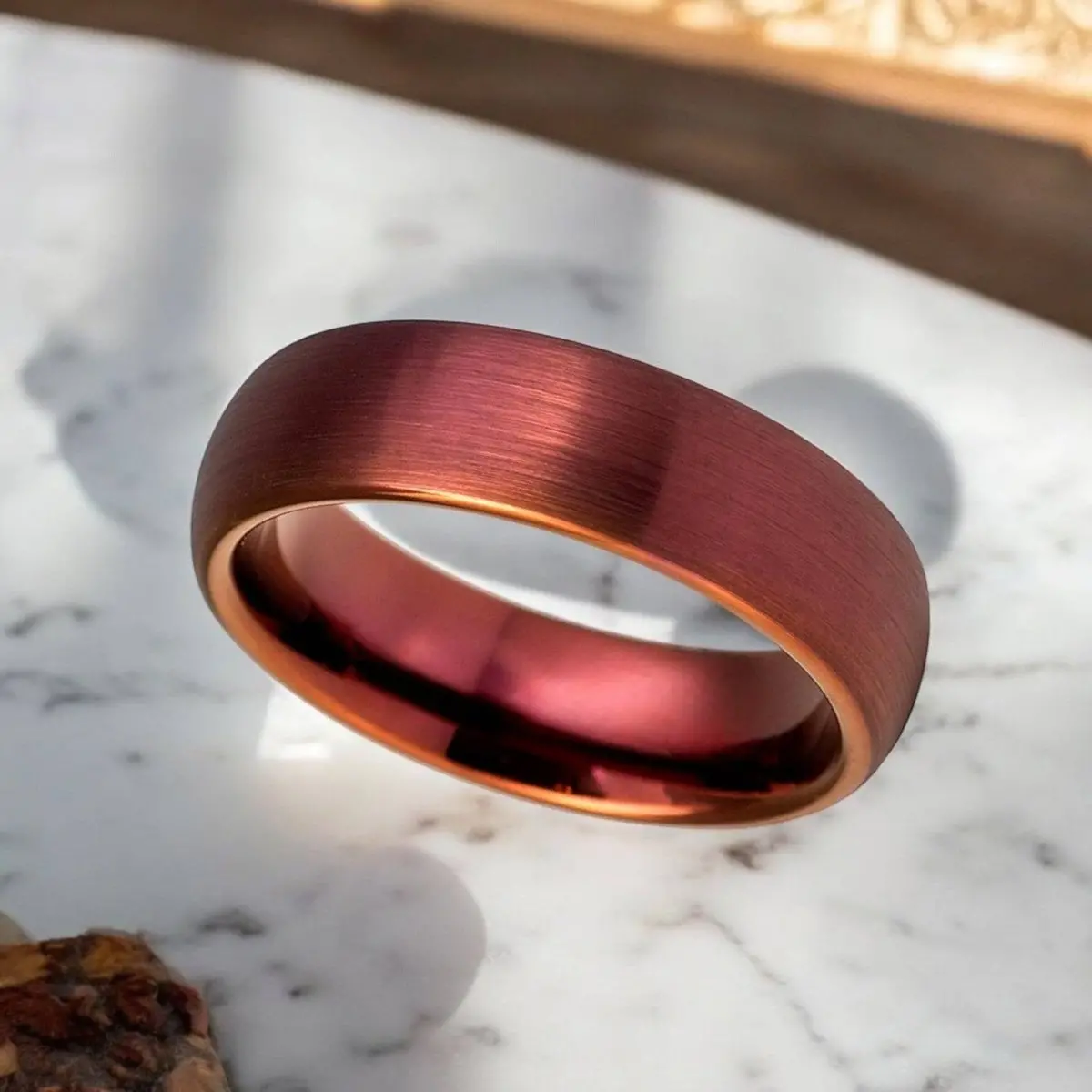 Crimsen | Red Tungsten Ring, Brushed, Domed 4