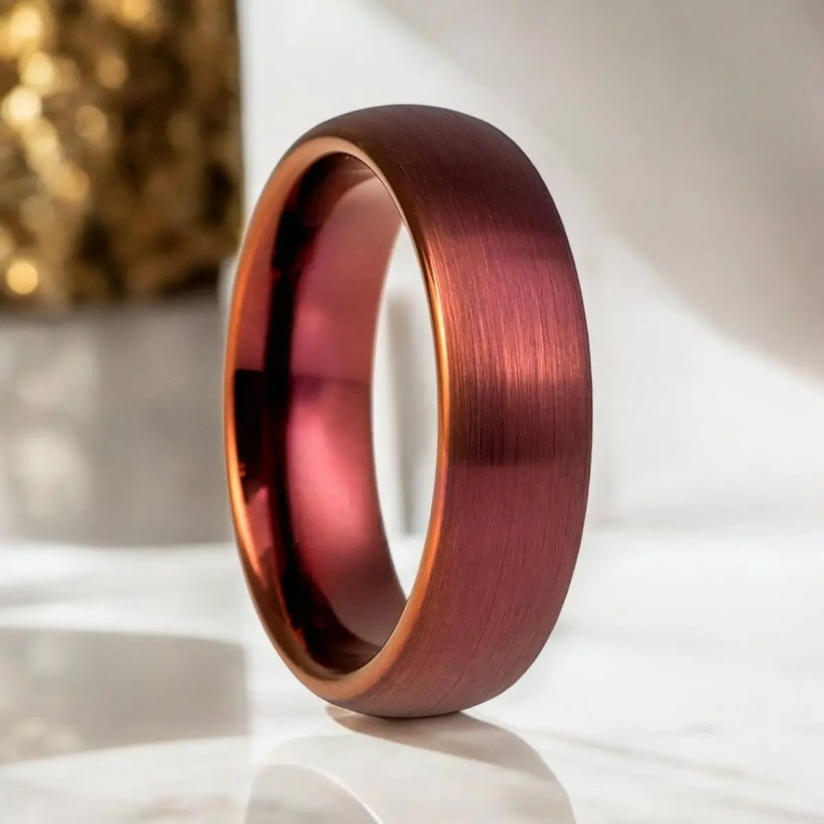 Crimsen | Red Tungsten Ring, Brushed, Domed 1