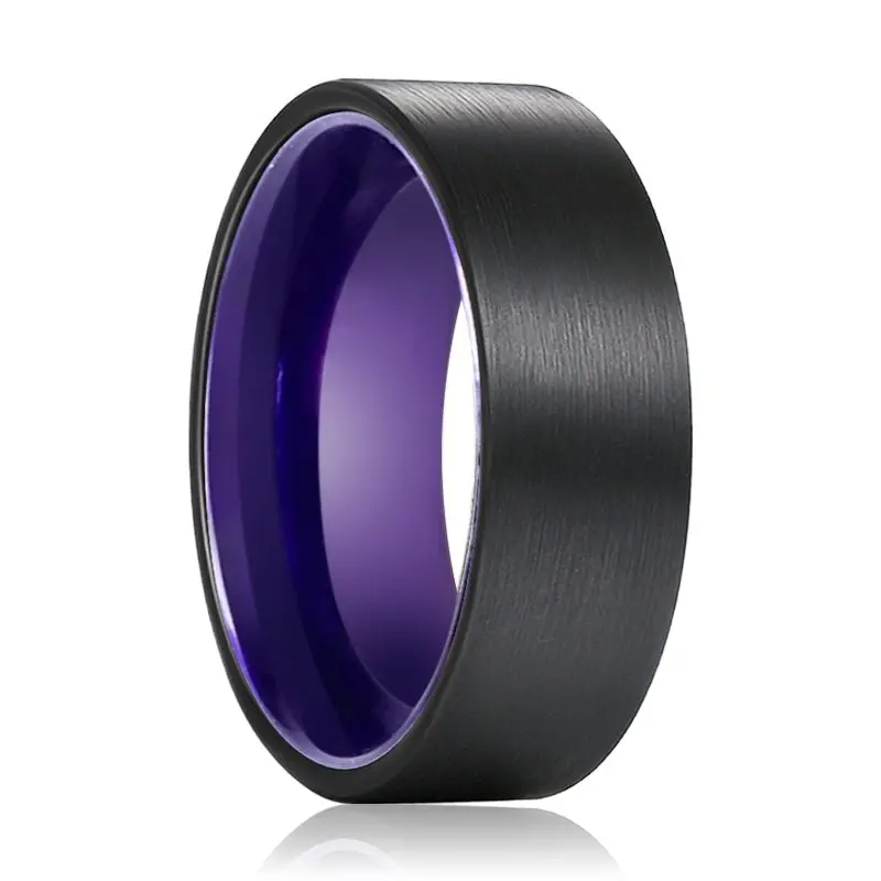 Crocus | Purple Ring, Black Flat Brushed Tungsten Ring 1