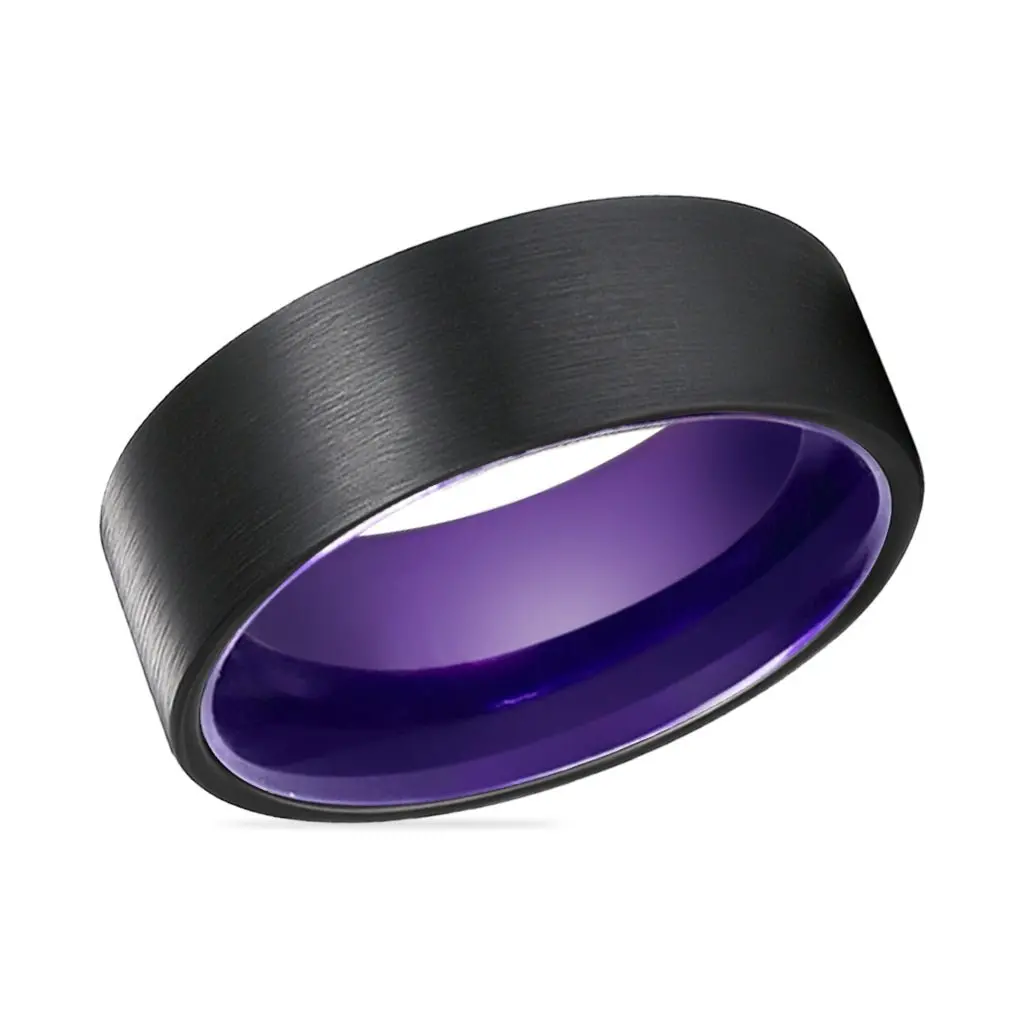 Crocus | Purple Ring, Black Flat Brushed Tungsten Ring 5