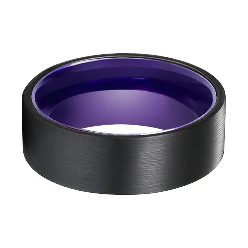 Crocus | Purple Ring, Black Flat Brushed Tungsten Ring 2