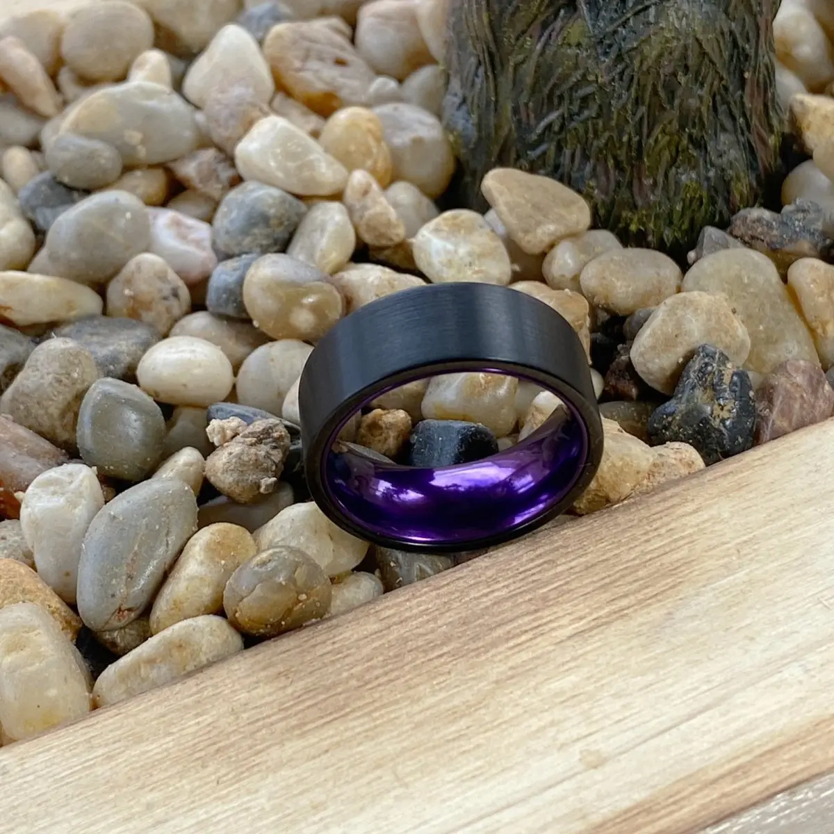 Crocus | Purple Ring, Black Flat Brushed Tungsten Ring 3