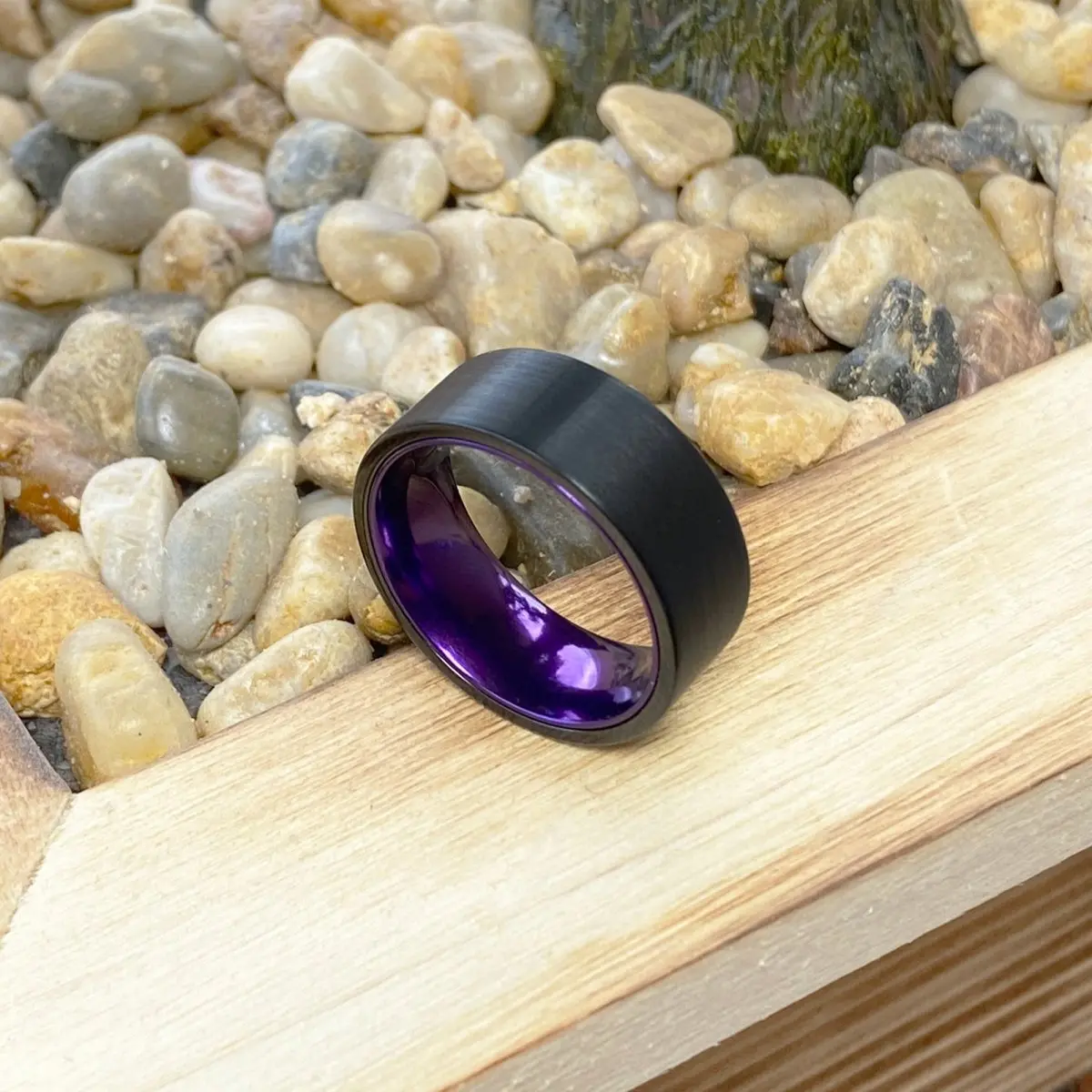 Crocus | Purple Ring, Black Flat Brushed Tungsten Ring 4