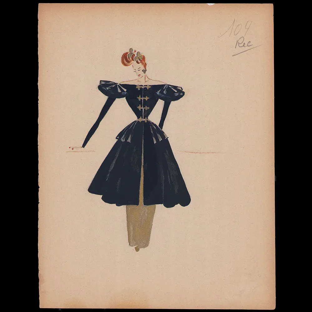 Croquis De Mode - Manteau Noir (1940S) 1